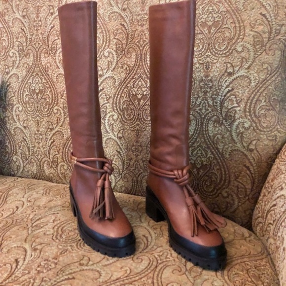 NWT ULLA JOHNSON CORNWALL LUG SOLE BOOTS IN COGNAC, EU SIZE 38.5 - Picture 7 of 11
